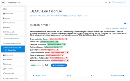 Abbildung 6: Beispiel einer Zuordnungsaufgabe mit automatischer Bepunktung