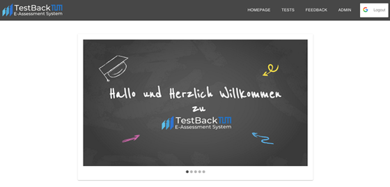Abbildung 8: Startseite (FrontEnd) des "Testback@TUM"-Systems